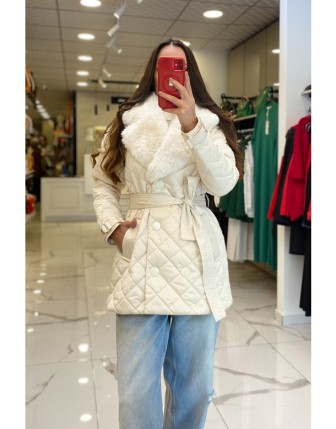 Ekol Taş Yakası Kürklü Kapitone Mont