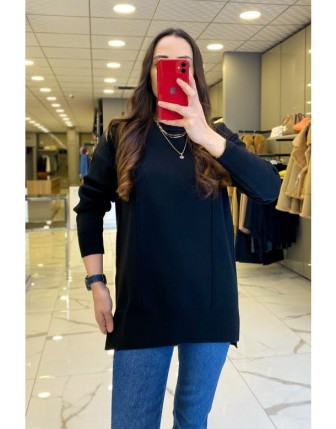 On Fashıon Siyah Sıfır Yaka Triko Bluz