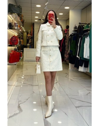 Ekol Ekru Düğme Detaylı Tüvid Takım