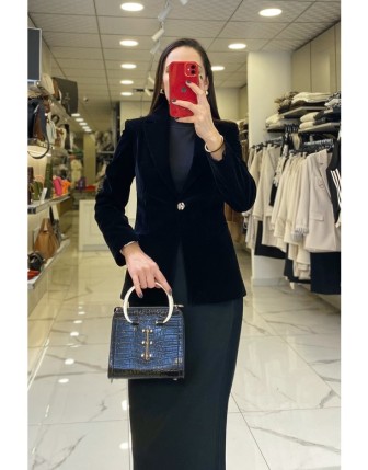 Vosse Siyah Kadife Blazer Ceket 
