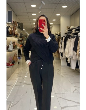 On Fashıon Siyah Balıkçı Yaka Kazak 