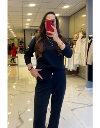 On Fashion Siyah Sıfır Yaka Eşofman Üstü