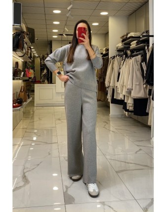 On Fashıon Gri Düğme Detaylı Triko Takım