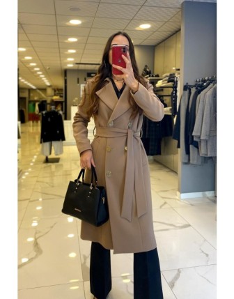 Ekol Camel Beli Kuşaklı Düğmeli Trençkot