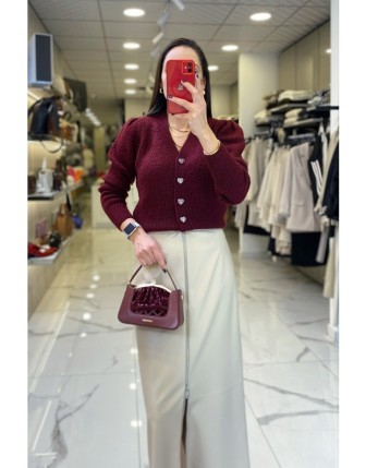 On Fashıon Bordo Düğmeli Triko Hırka