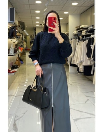 On Fashıon Siyah Taşlı Triko Kazak 