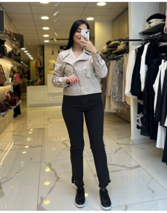 Ekol Kum Kruvaze Yaka Desenli Ceket