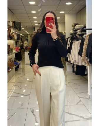 Vosse Siyah Balıkçı Yaka Fitilli Kazak 