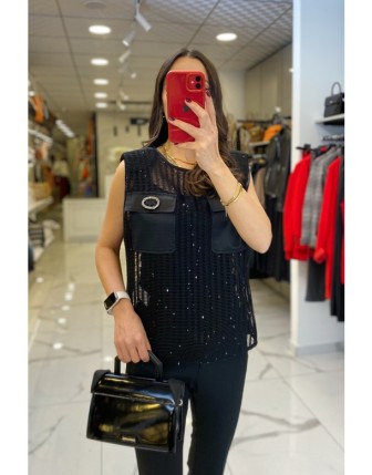 Miarte Siyah Cep Detalı Bluz