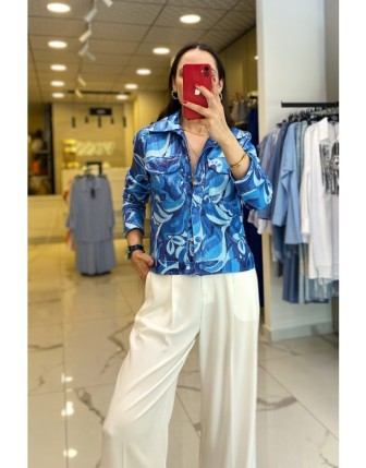 On Fashıon İndigo Payetli Cep Detaylı Ceket