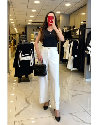 On Fashıon Ekru Gold Düğme Ve Cep Detaylı Duble Paça Pantolon