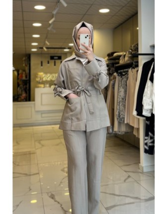 Vosse Gri Büzgülü,Kol Detyalı Qupra Takım