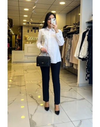 On Fashıon Beyaz Taşlı Gömlek