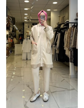 Tığ Triko Bej Çıtçıtlı Takım