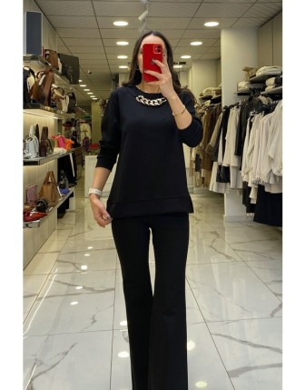 On Fashıon siyah Aksesuar Detaylı Sweat