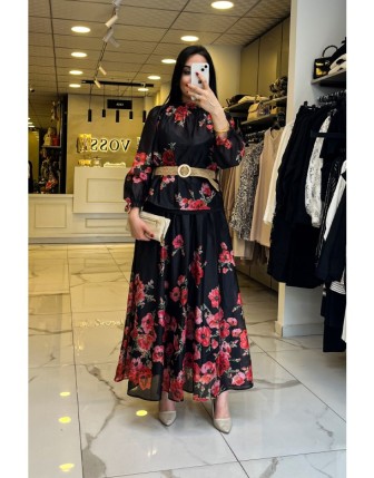 Serpil Kırmızı Desenli Etekli Takım