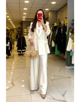 Mianotte EKru Payetli Ceketli Takım