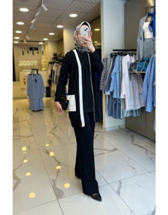 On Fashıon Siyah Ribanalı Cep Detaylı Hırka