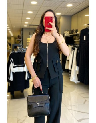 Miarte Siyah Fermuar ve Cep Detaylı Yelek