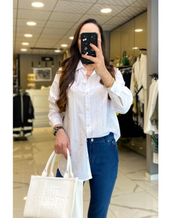 Ekol Ekru Taş Detyalı Düğmeli Gömlek