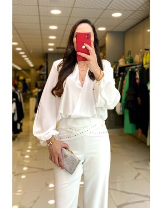 Mianotte Ekru Kolları Taşlı Bluz