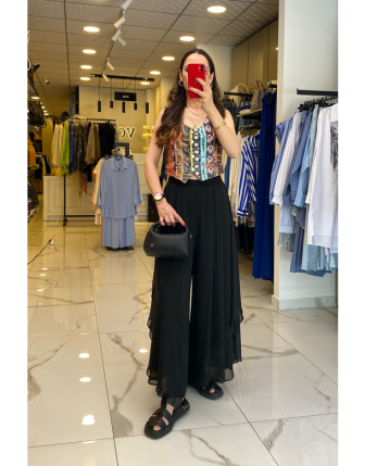 Mi Siyah Beli Lastikli Asimetrik Kesim Pantolon