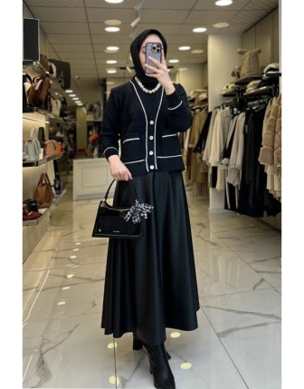 Vosse Siyah Düğmeli Angora Hırka