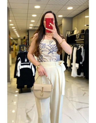 Miarte Bej Kalın Askılı Bluz