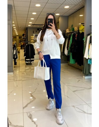 On Fashıon Saks Beli Lastikli Cep Detaylı Scuba Eşofman Pantolon