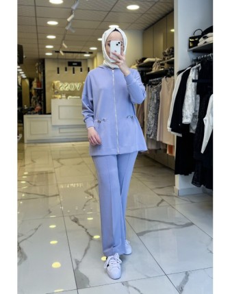 Tığ Triko Lila Büzme Detyalı Takım