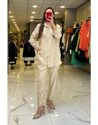 Miaruj Bej Taş İşlemeli Cep Detaylı Takım