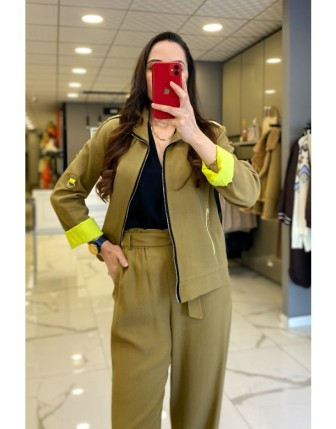 Hukka Desıgn Haki Fermuralı Cep Detaylı Astarlı Ceket