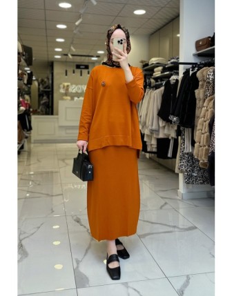 Tığ Triko Oranj Etekli Rayon Takım
