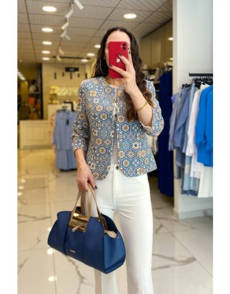 Mi Mavi Desenli Blazer Ceket