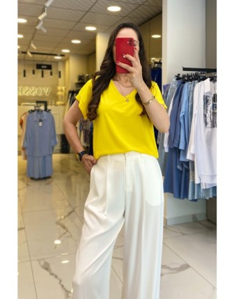 On Fashıon Sarı  V Yaka Tişört