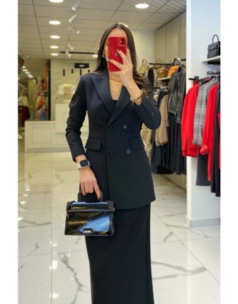 Ekol Siyah Düğmeli Cep Detaylı Blazer Ceket 