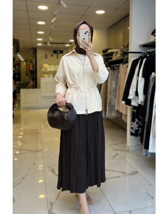 On Fashıon Krem Desenli Büzgülü Ceket 