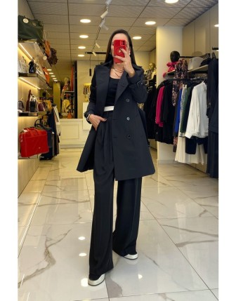 Ekol Siyah Düğmeli Ve Kuşaklı Trençkot