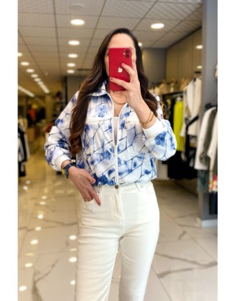 On Fashıon İndigo Payetli Fermuarlı Ceket