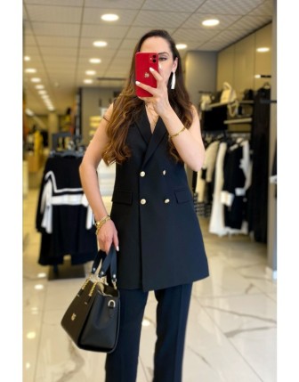 On Fashıon Siyah Gold Düğme Detaylı Cepli Ceket