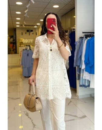 Ekol Ekru Düğmeli Küpür Detaylı Gömlek