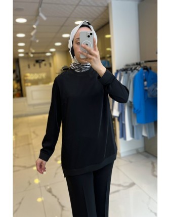 Mascara Siyah Yakası Etek Ucu Ribanalı Tunik