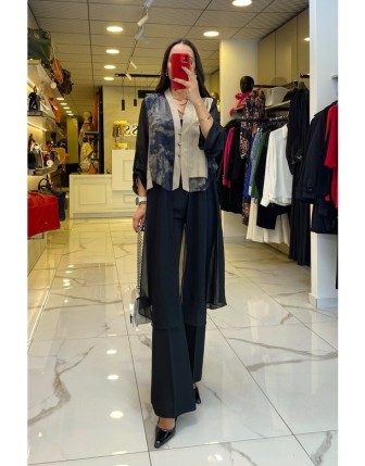 Miarte Haki Kolları Katlamalı Desenli Düğmeli Tül Ceket