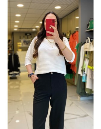 On Fashıon  Beyaz  Fitilli Merserize Bluz