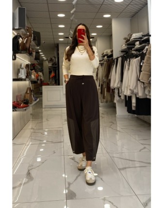 Yusuf Özdemir Kahverengi Paça Detaylı Pantolon