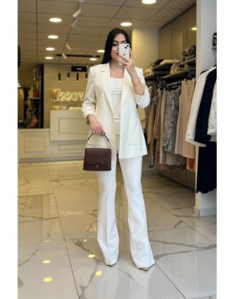 Ekol Ekru Cep Detaylı Blazer Ceket