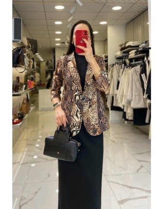 On Fashıon Leopar Desenli Blazer Ceket 