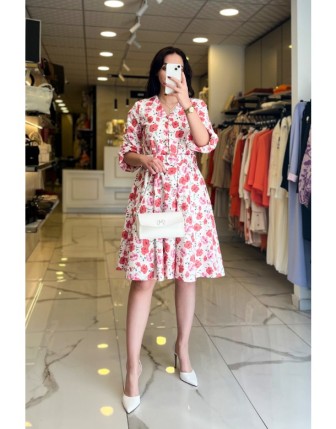 Sedna Kırmızı Desenli Brode Elbise