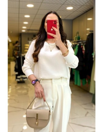 Hukka Ekru Kolları Manşet Detaylı Bluz