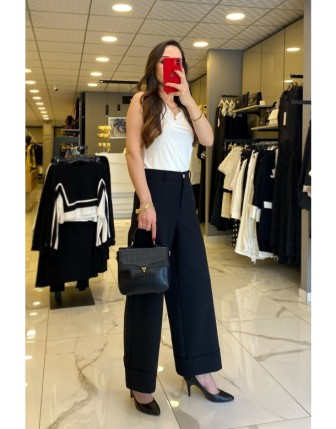 On Fashıon Siyah Gold Düğme Ve Cep Detaylı Duble Paça Pantolon